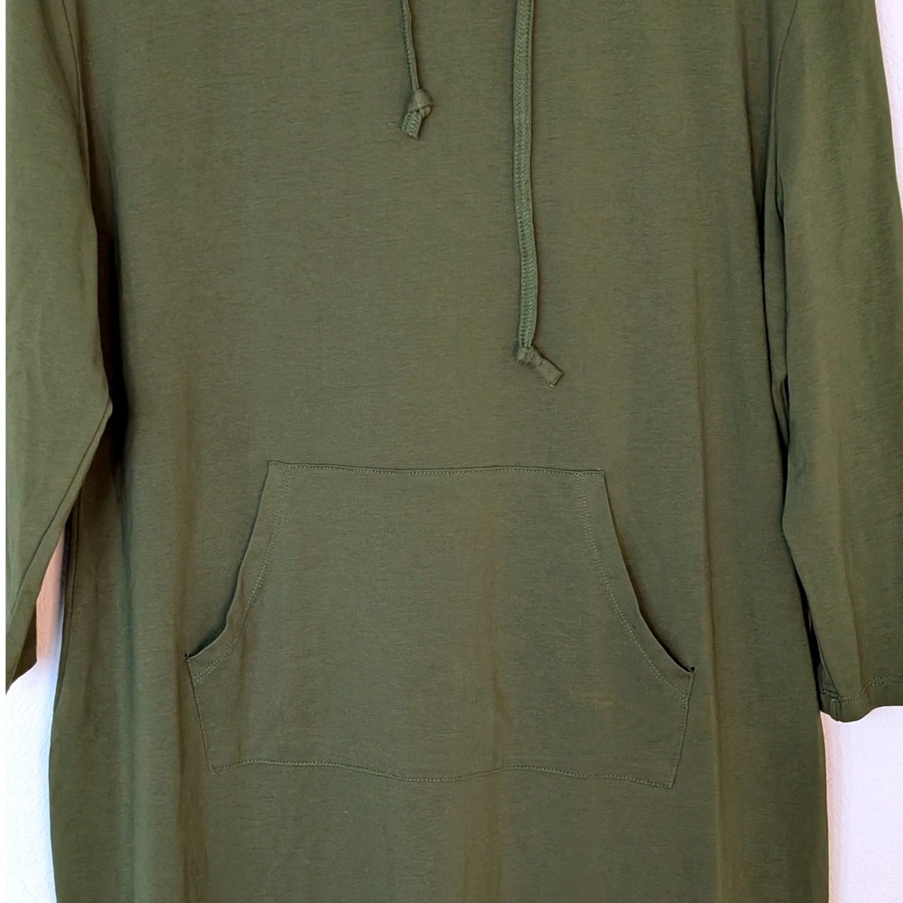 Missky Olive Green Long Hoodie Dress 3/4 Sleeve Kangaroo Pocket - Picture 3 of 5